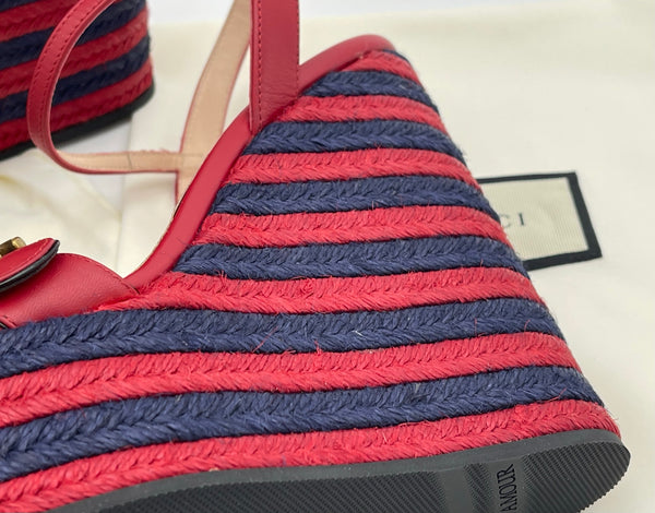 Authentic GUCCI Marmont Double G Leather Espadrille Platform Sandals