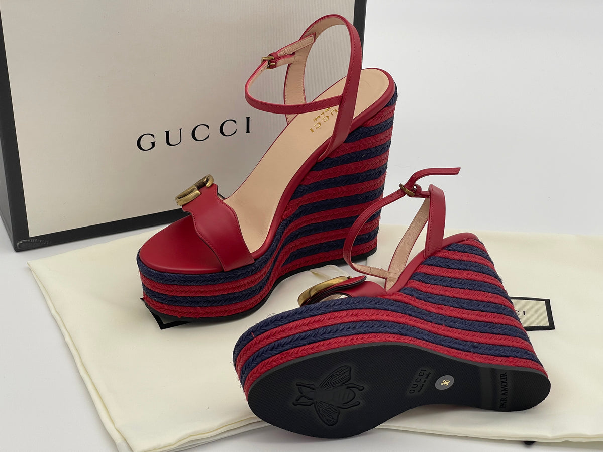 Authentic GUCCI Marmont Double G Leather Espadrille Platform Sandals –  Ximena's Luxe Couture