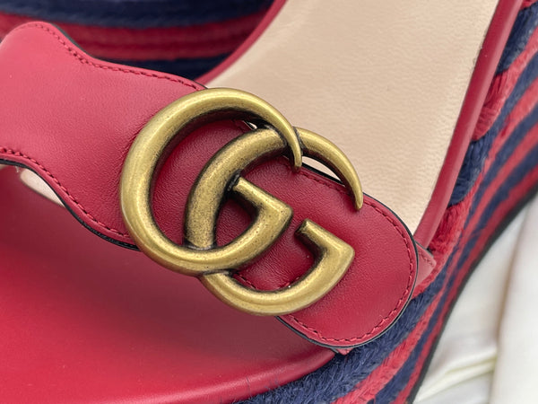Authentic GUCCI Marmont Double G Leather Espadrille Platform Sandals