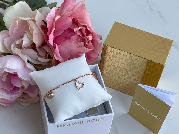MICHAEL KORS 3 Charm MK Logo Rose Gold Slider Bracelet