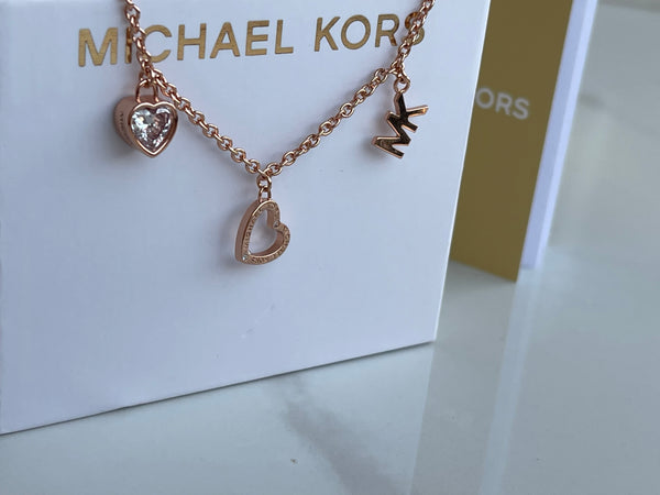 MICHAEL KORS 3 Charm MK Logo Rose Gold Slider Bracelet