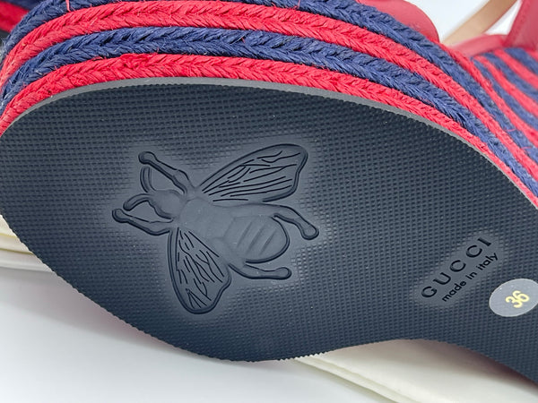 Authentic GUCCI Marmont Double G Leather Espadrille Platform Sandals