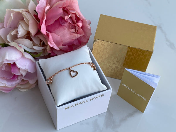 MICHAEL KORS 3 Charm MK Logo Rose Gold Slider Bracelet