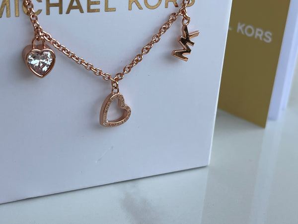 MICHAEL KORS 3 Charm MK Logo Rose Gold Slider Bracelet