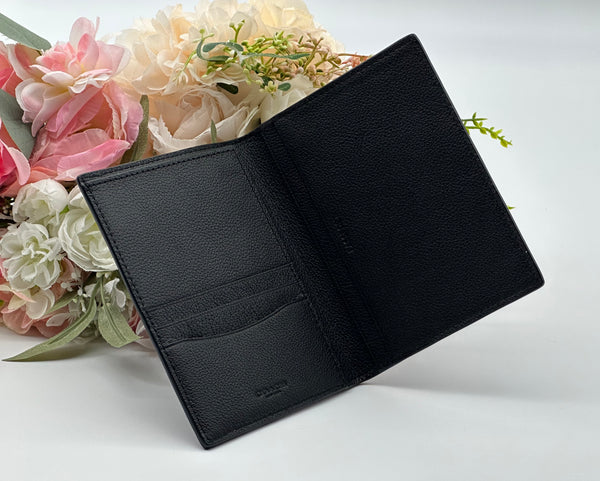 Coach Black Calf Leather Passport Case