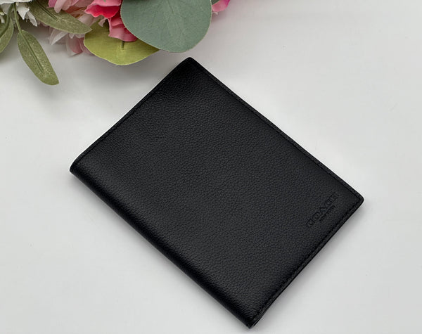 Coach Black Calf Leather Passport Case