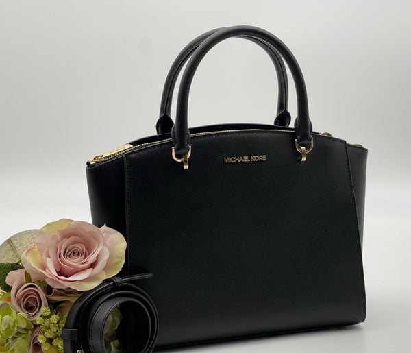 MICHAEL KORS Large Black Leather Satchel