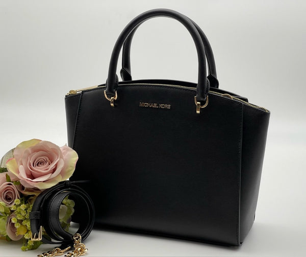 MICHAEL KORS Large Black Leather Satchel