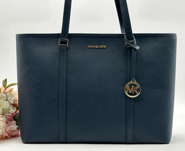 MICHAEL KORS NavyBlue Saffiano Leather Large Lap Top Multifunctional Tote