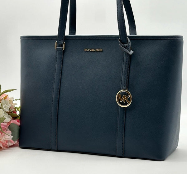 MICHAEL KORS NavyBlue Saffiano Leather Large Lap Top Multifunctional Tote