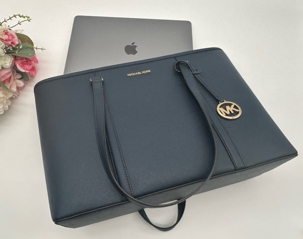 MICHAEL KORS NavyBlue Saffiano Leather Large Lap Top Multifunctional Tote