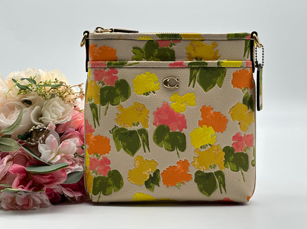 Coach Leather Messenger Crossbody With Floral Print