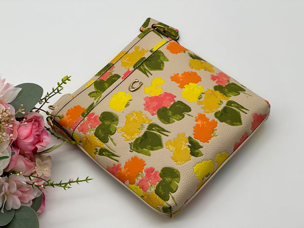 Coach Leather Messenger Crossbody With Floral Print