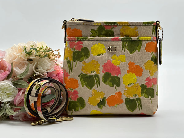 Coach Leather Messenger Crossbody With Floral Print