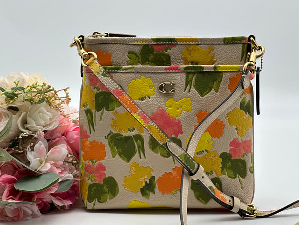 Coach Leather Messenger Crossbody With Floral Print