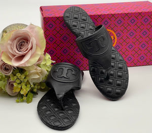 Authentic Authentic Tory Burch Black Fleming Flat Thong Sandals