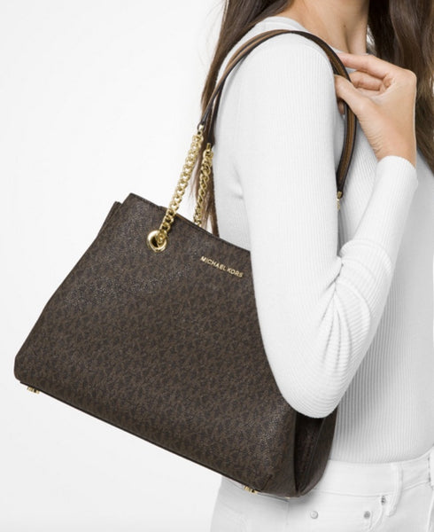 Michael Kors Brown MK Signature  Chain Shoulder Tote Bag