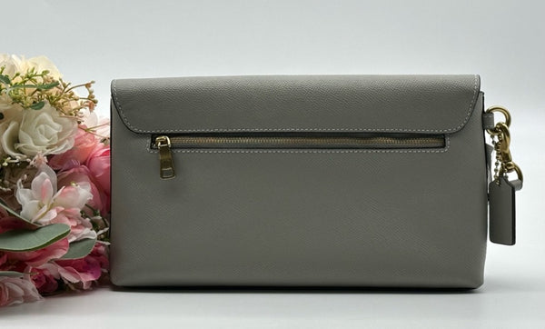 Coach Gray Crossgrain Leather Large Clutch