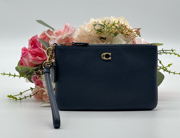 Coach Blue Pebbled Leather Wristlet