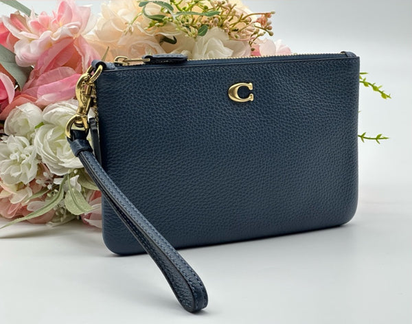 Coach Blue Pebbled Leather Wristlet