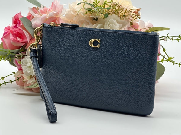 Coach Blue Pebbled Leather Wristlet