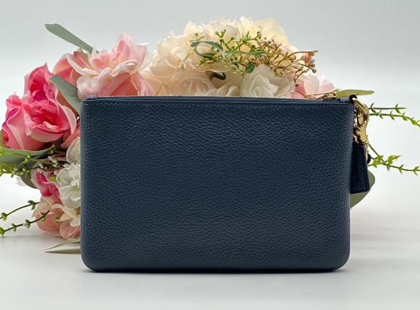 Coach Blue Pebbled Leather Wristlet