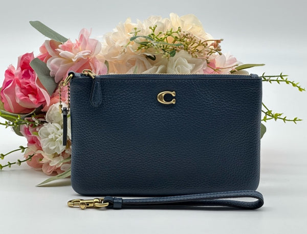 Coach Blue Pebbled Leather Wristlet