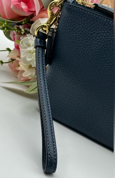 Coach Blue Pebbled Leather Wristlet