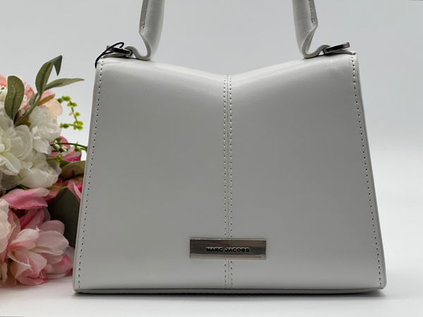 Authentic Marc Jacobs White Smooth Leather Mini Top Handle Crossbody Bag