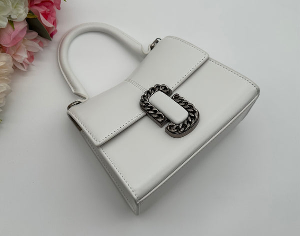 Authentic Marc Jacobs White Smooth Leather Mini Top Handle Crossbody Bag