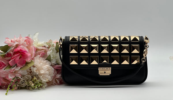 Michael Kors Bradshaw Studded Black Leather Shoulder Bag