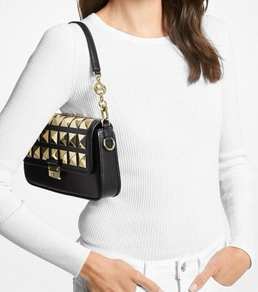 Michael Kors Bradshaw Studded Black Leather Shoulder Bag