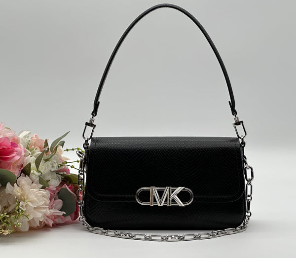 Michael Kors Medium Black Snake Embossed Leather Shoulder Bag