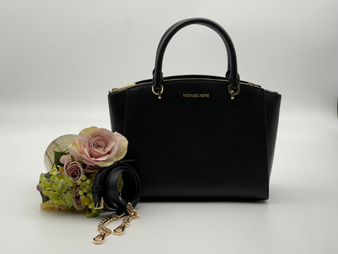 MICHAEL KORS Large Black Leather Satchel Bag