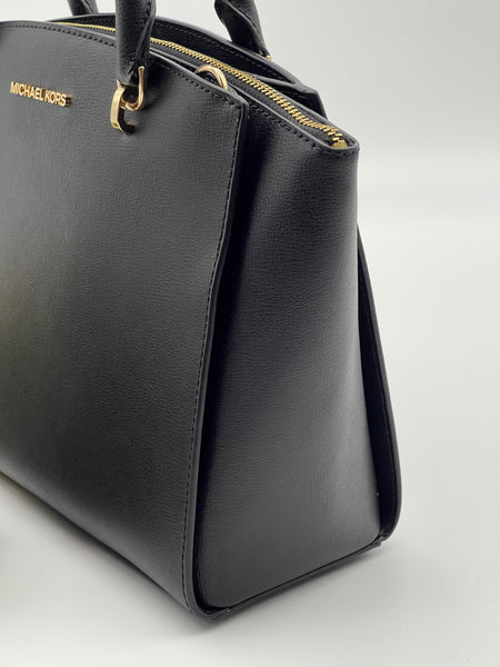 MICHAEL KORS Large Black Leather Satchel Bag