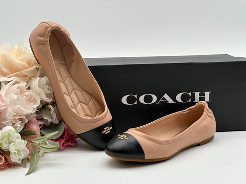 Coach Nude Black Leather Ballet Shoes