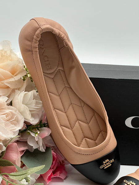 Coach Nude Black Leather Ballet Shoes