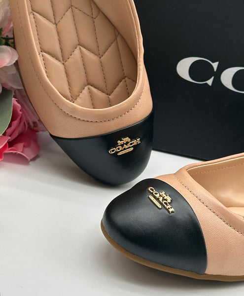 Coach Nude Black Leather Ballet Shoes