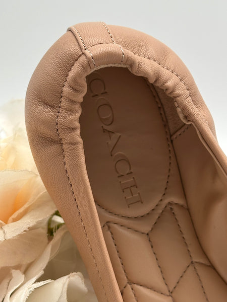 Coach Nude Black Leather Ballet Shoes