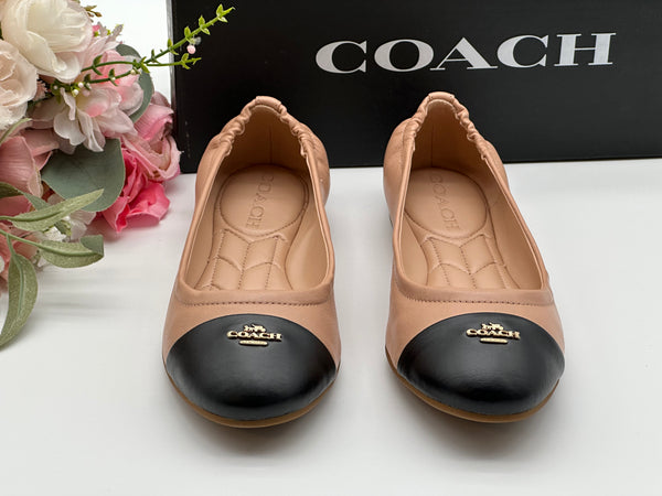 Coach Nude Black Leather Ballet Shoes
