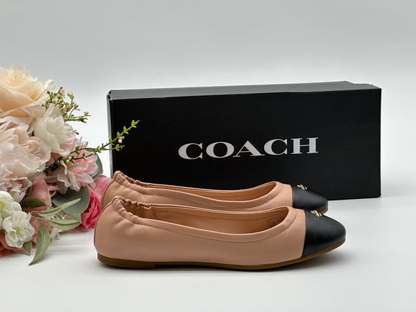 Coach Nude Black Leather Ballet Shoes