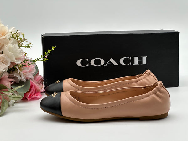 Coach Nude Black Leather Ballet Shoes