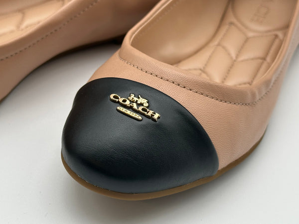 Coach Nude Black Leather Ballet Shoes