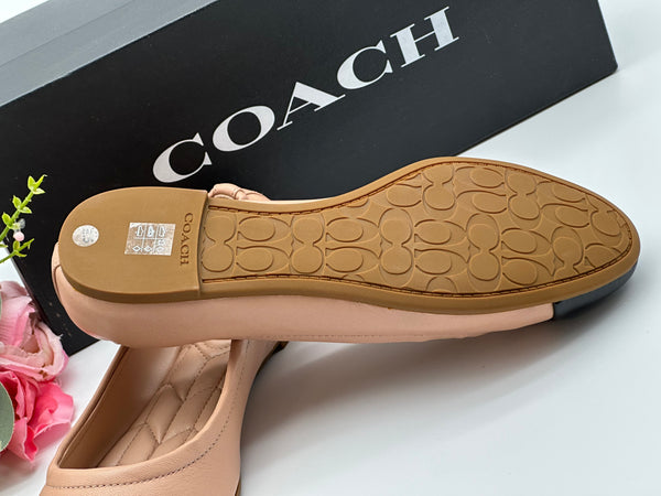 Coach Nude Black Leather Ballet Shoes