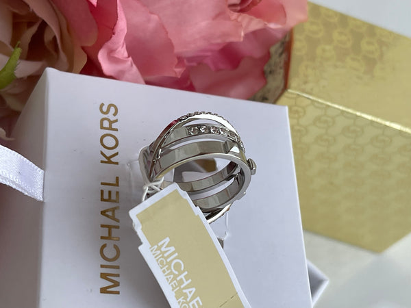 Authentic Michael Kors Criss Cross Silver Crystal Ring