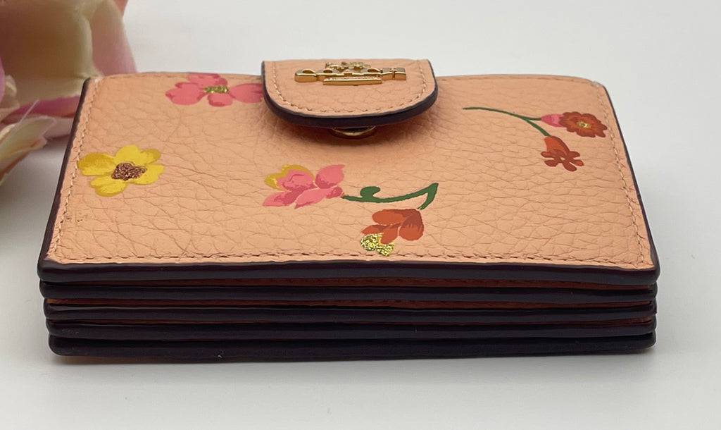 *Coach*(CH648)~Accordion Card Case W/Floral Cluster Print Leather IM/Chalk  Multi