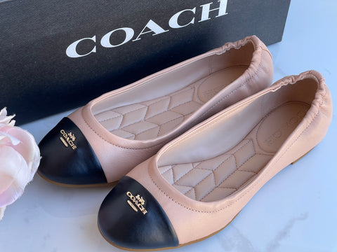 Coach Nude Black Leather Ballet Shoes