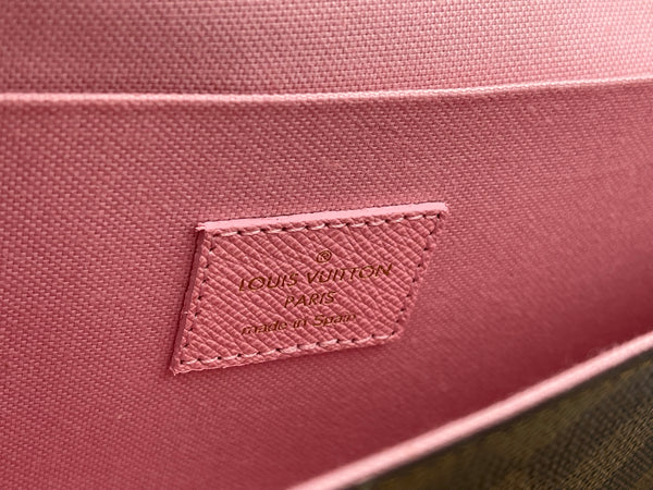 Authentic Brand New Louis Vuitton Limited Edition Felicie Pochette Damier Ebene Studs Rose Ballerine