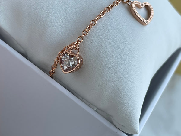 Authentic MICHAEL KORS 3 Charm MK Logo Rose Gold Slider Bracelet