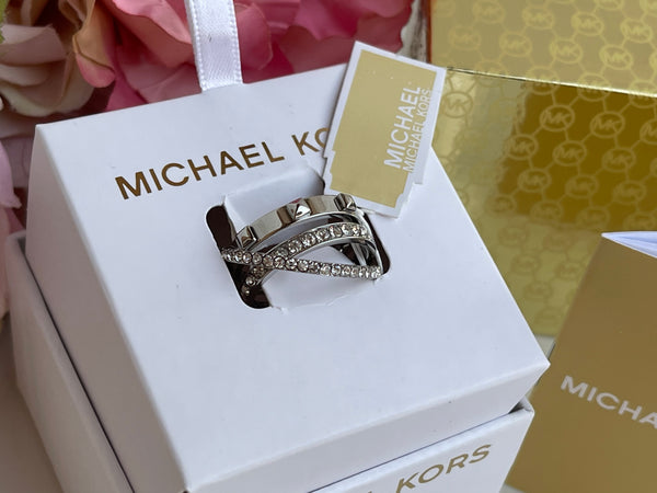 Authentic Michael Kors Criss Cross Silver Crystal Ring